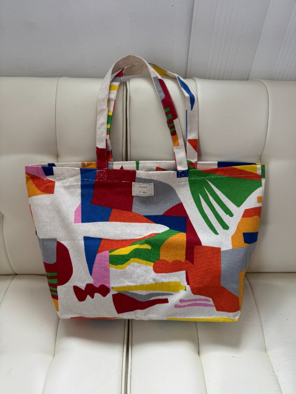 Sezane x G. Kero limited edition geometric print tote bag, multicolor, NWOT